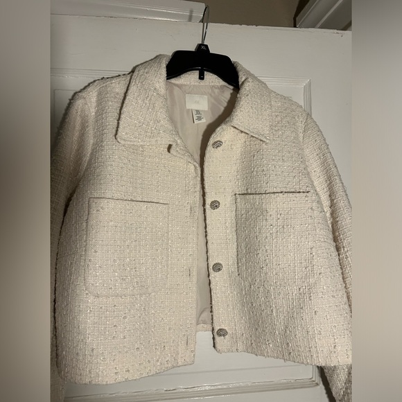 H&M RHINESTONE-BUTTON JACKET XL •AND•   H&M Boucle Tweed Mini Skirt size 10 - Picture 2 of 8